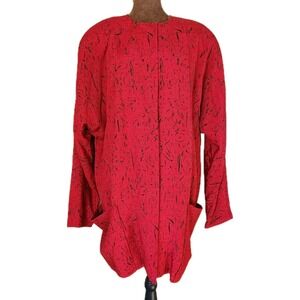 Vintage 80s 90s Tahari Jacket Size 14 Red Black Lightweight Shoulder Pads Pocket